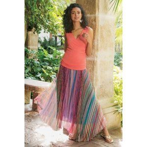 Soft Surroundings Pleated Chiffon Midi Skirt Size TL
